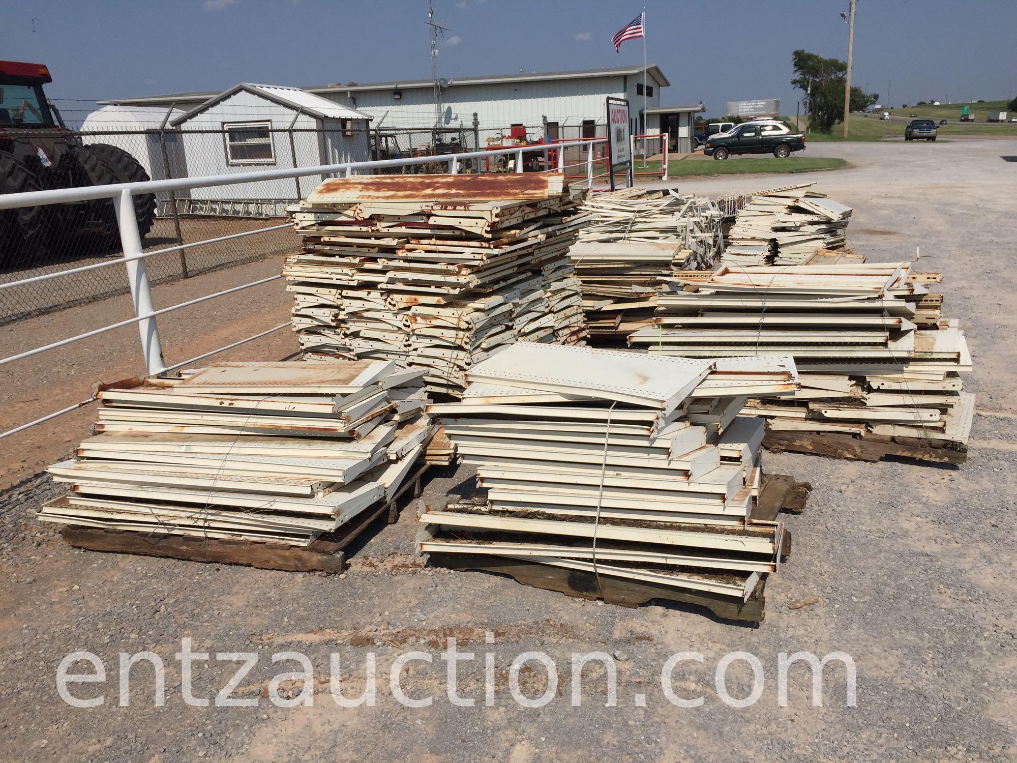 8 PALLETS OF METAL SHELVING, APPROX. 12 SHELVING