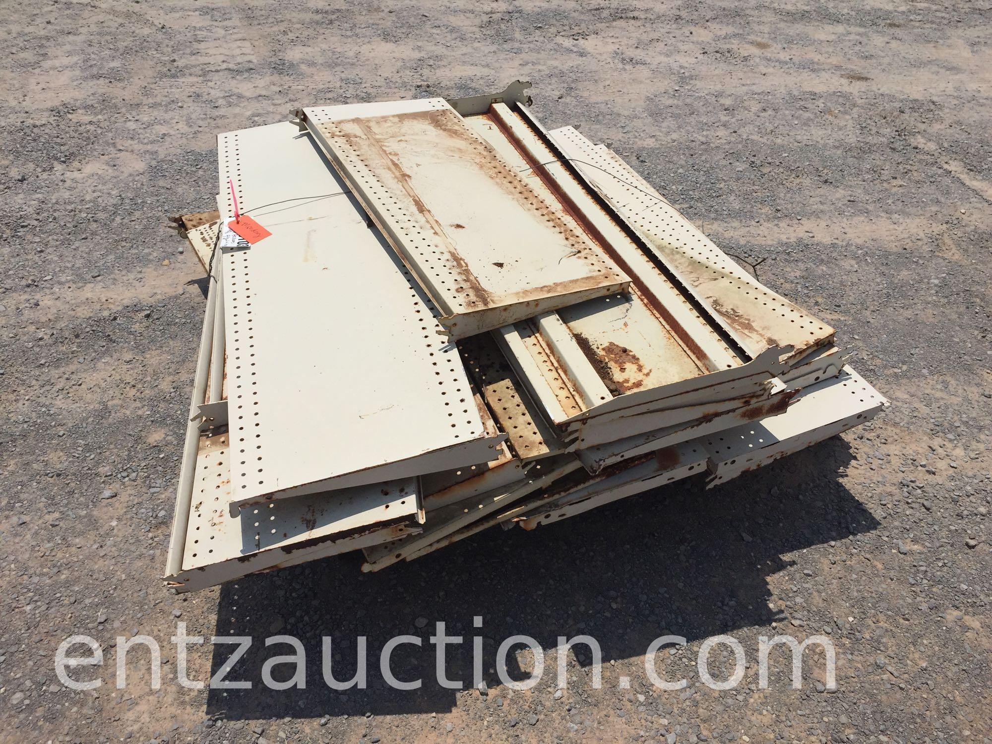 8 PALLETS OF METAL SHELVING, APPROX. 12 SHELVING
