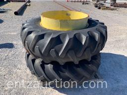 SET OF 18.4 34 DUALS ON RIMS WITH CLAMPS