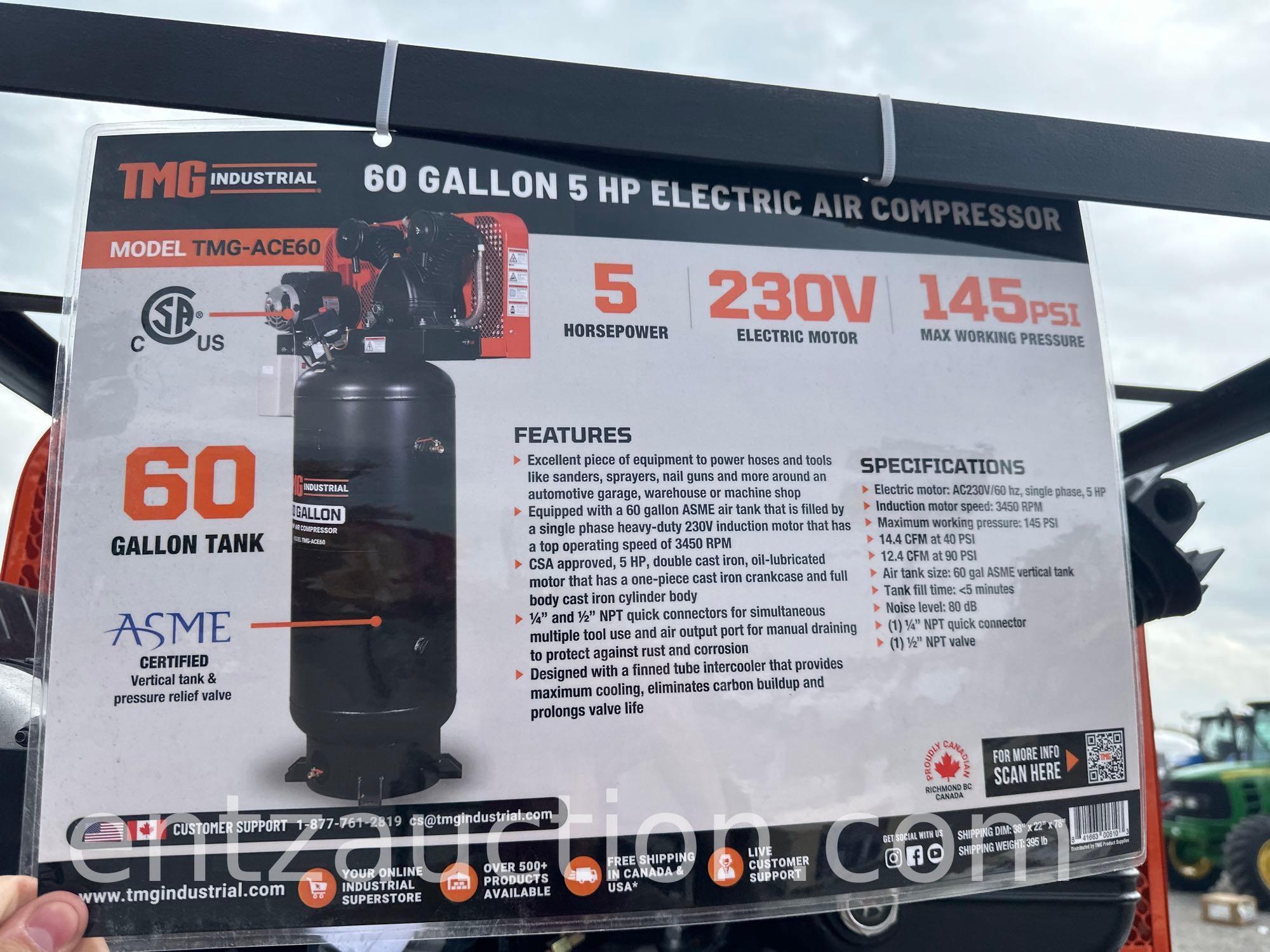 TMG UPRIGHT AIR COMPRESSOR, 60 GAL., 230 VOLT,