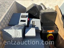 TOTE OF CONTROL BOXES (NEW & USED) & 2)