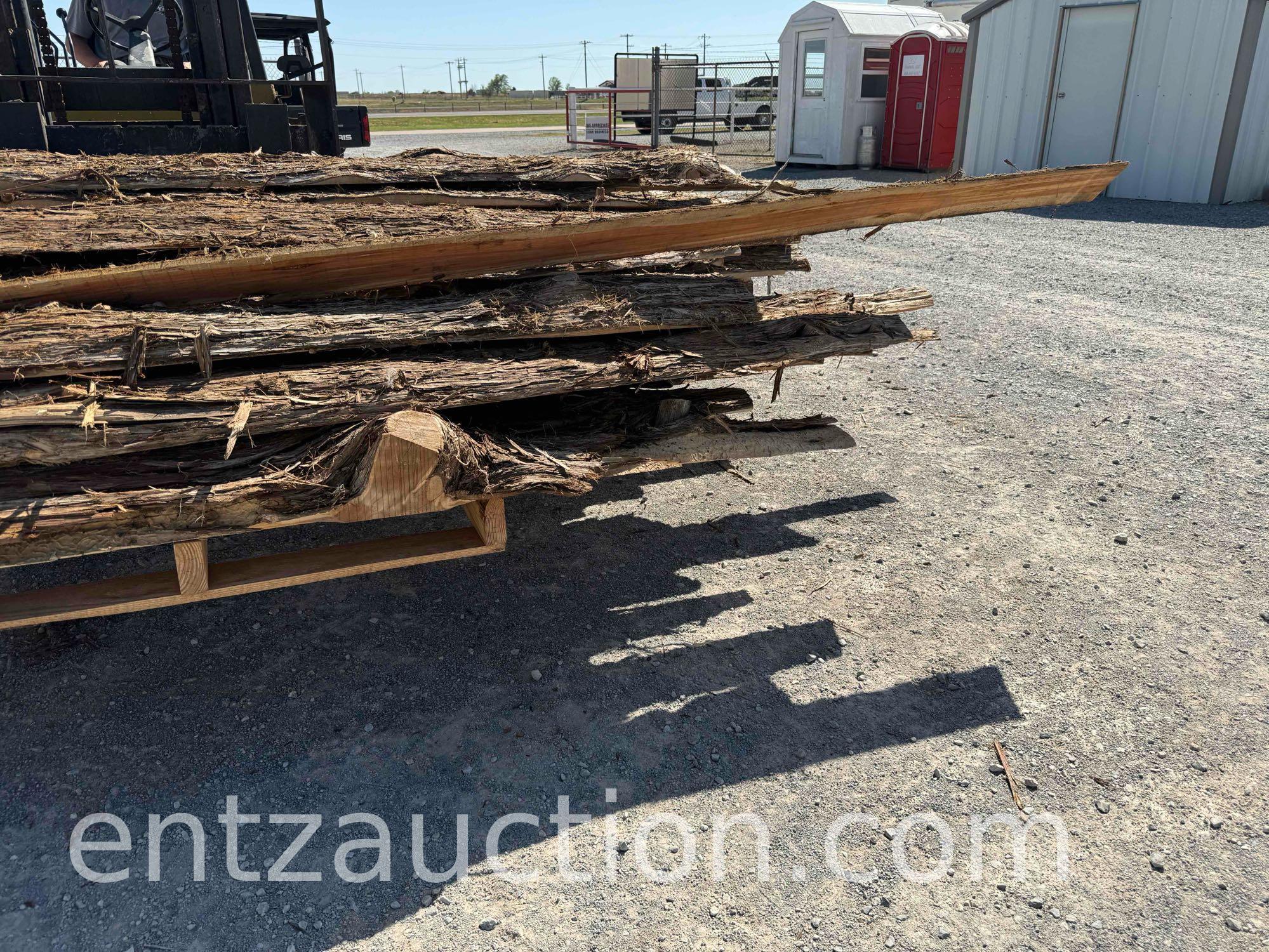 LOT OF APPROX. 40) 1/4 ROUND ROUGH CEDAR PLANKS,