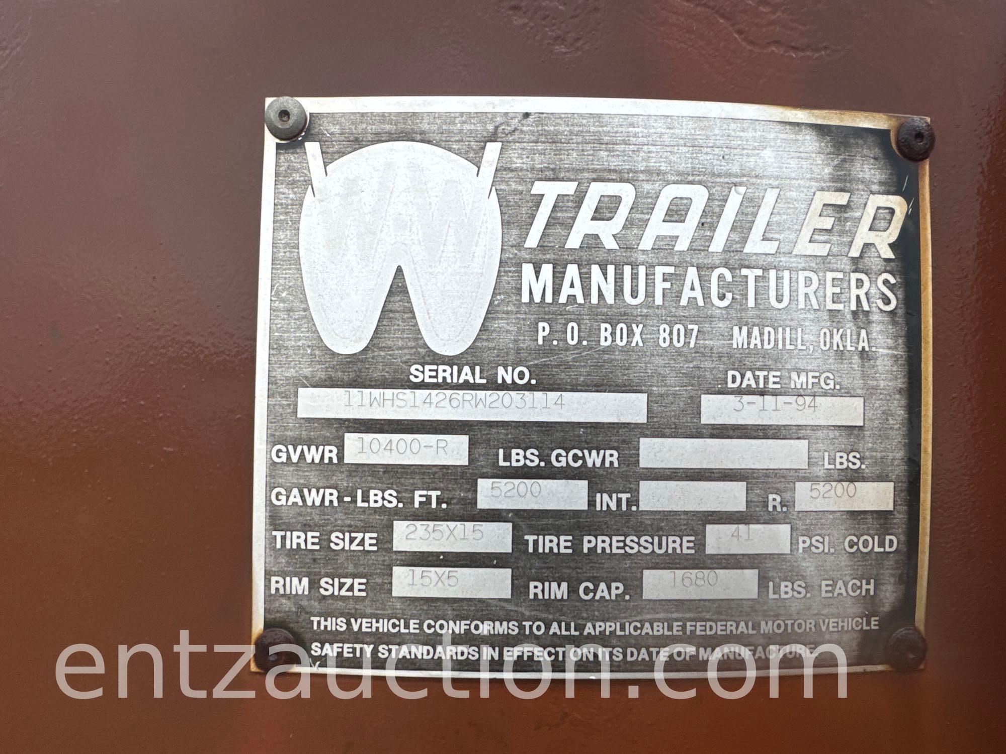 1994 WW STOCK TRAILER, 6' X 14', BP, TA,