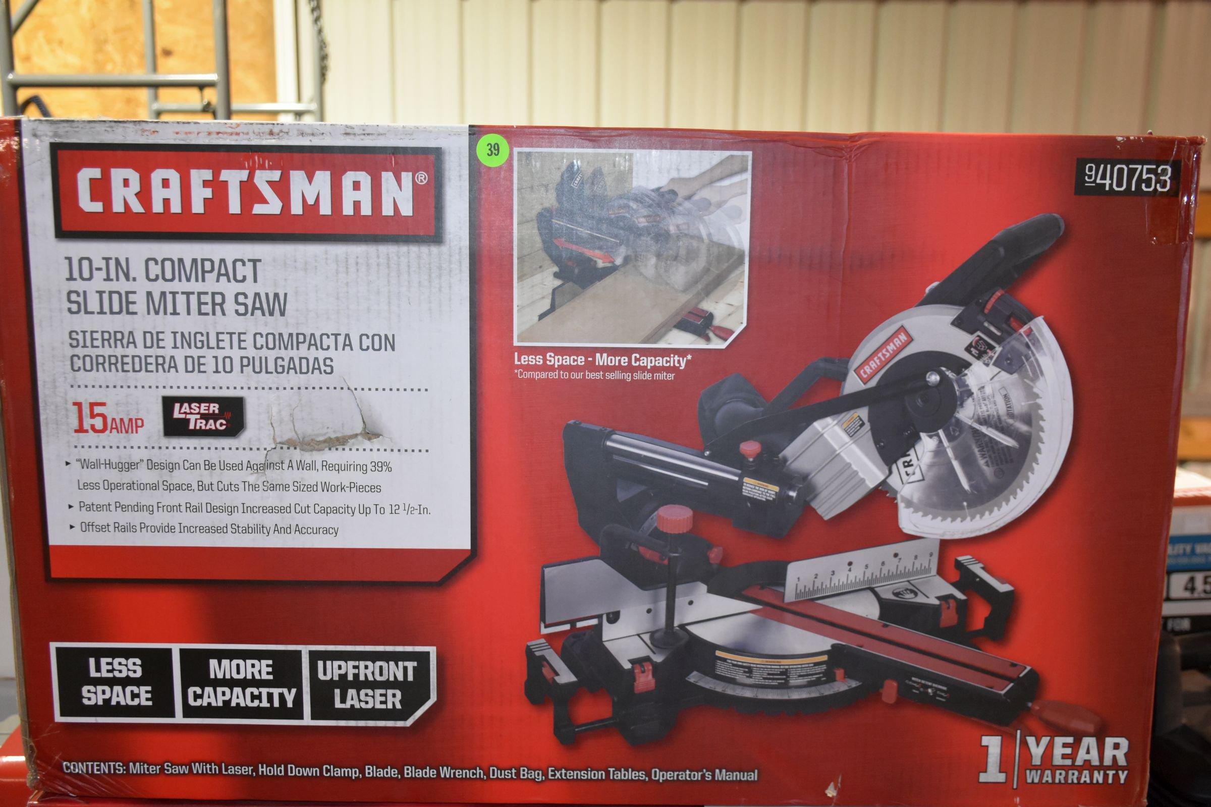 Craftsman 10'' Compact Slide Miter Saw, With Laser Trac, New In Box