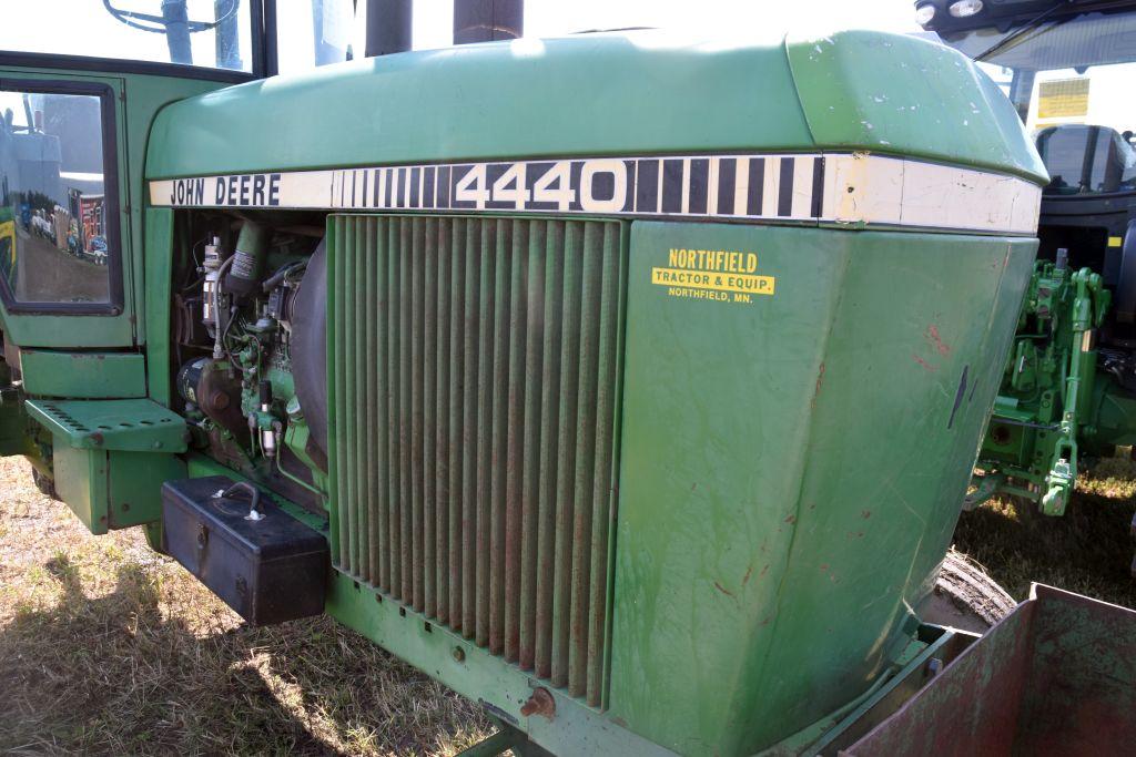 John Deere 4440 2 WD Tractor, Rock Box, Power  Quad, 460/85 R38 95 % Band Duals, 4292 Hours  Showing