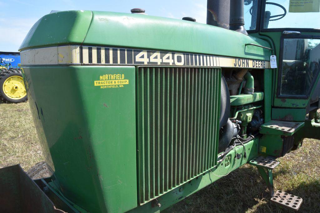 John Deere 4440 2 WD Tractor, Rock Box, Power  Quad, 460/85 R38 95 % Band Duals, 4292 Hours  Showing