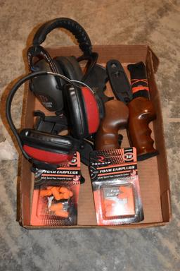 2 Pairs Of Ear Muffs, Custom Pistol Grips, 2 Boxes Of Ear Plugs