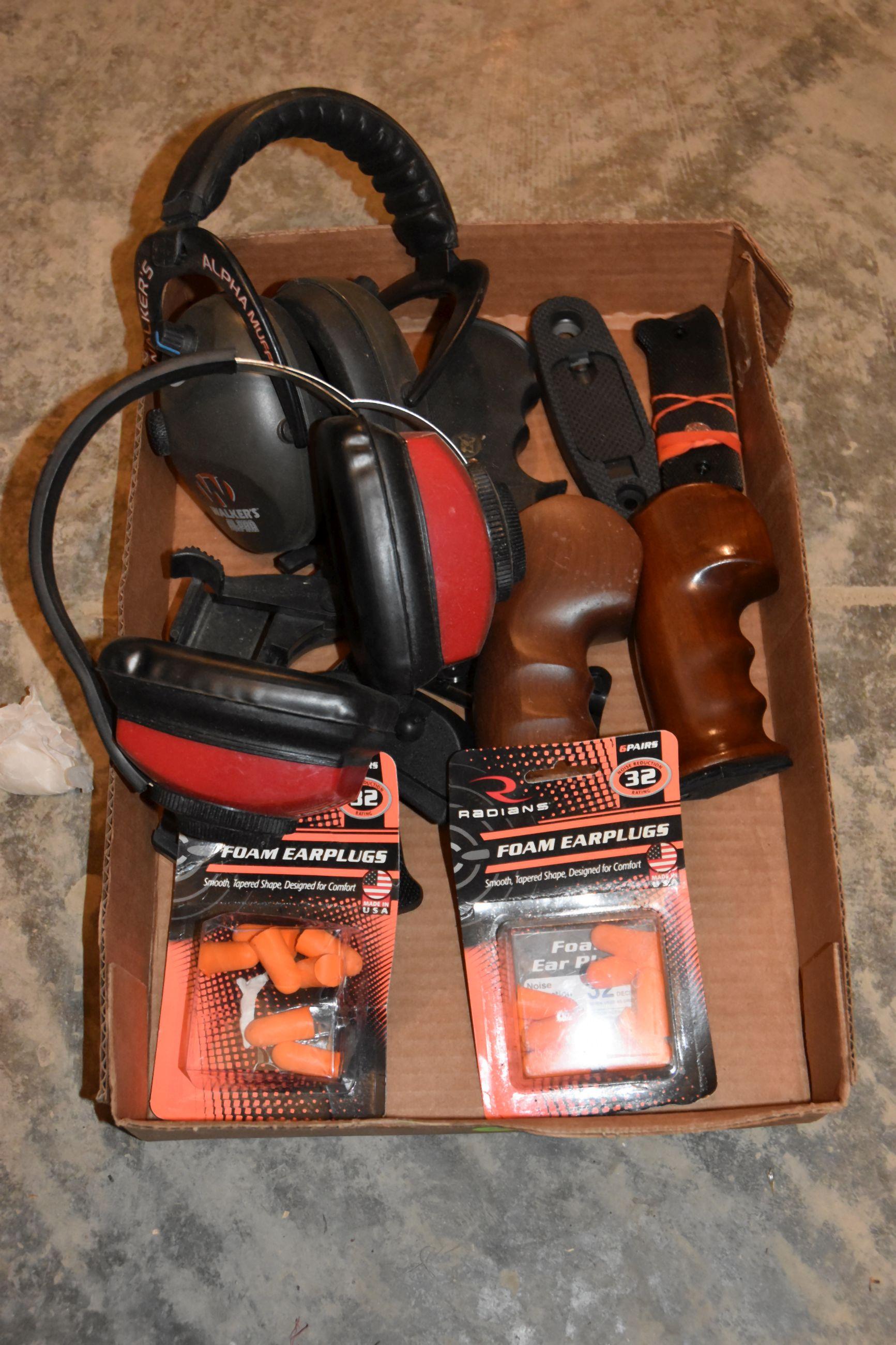 2 Pairs Of Ear Muffs, Custom Pistol Grips, 2 Boxes Of Ear Plugs