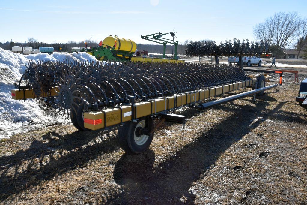 Keller Pull Type 60' Rotary Hoe On Hydraulic Cart