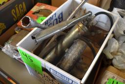 (3) Boxes Of Grease Gun, Tire Wrench, Turtle Wax, Sandpaper, Antique Hubcap