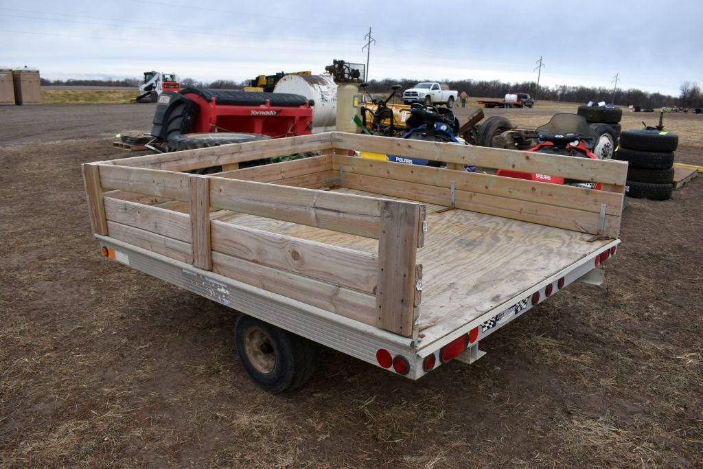 2019 Shop Built Snowmobile Trailer, 8'x7',  Tilt Bed, New Jack, Single Axle, Wooden Sides