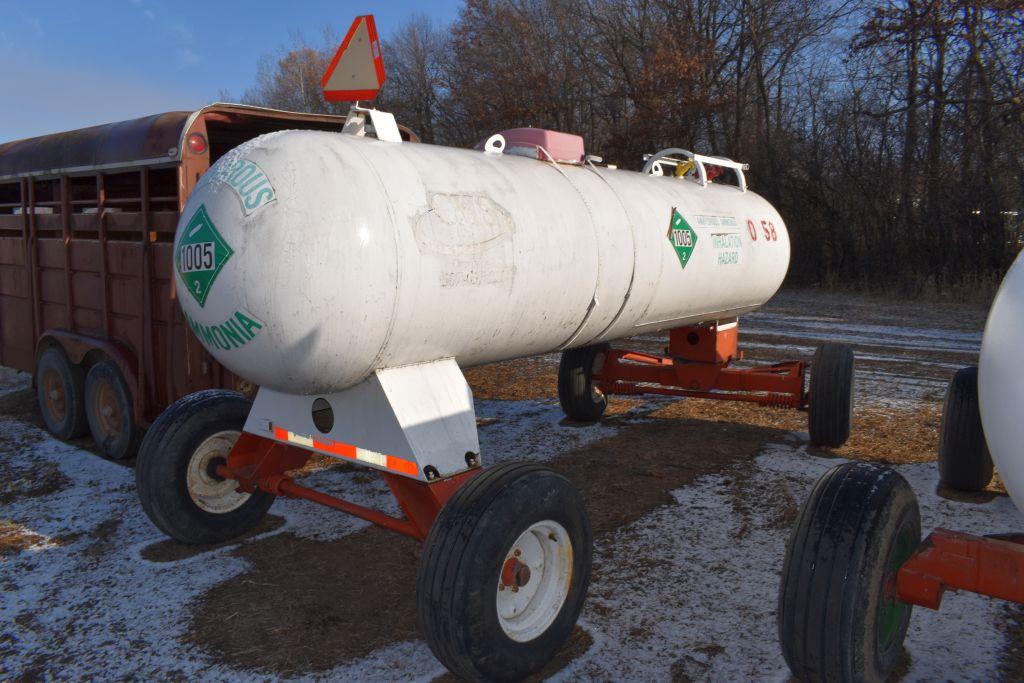 1000 Gallon Anhydrous NH3 Tank On Running  Gear With Flotation Tires