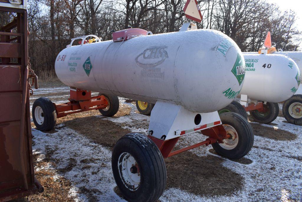 1000 Gallon Anhydrous NH3 Tank On Running  Gear With Flotation Tires