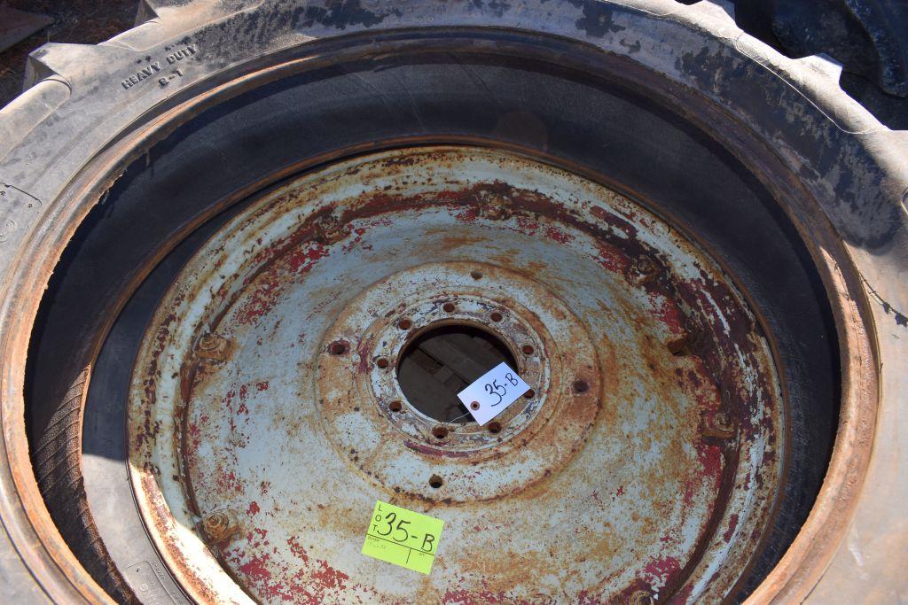 Pair Of 13.6x38 Tires, One With 9 Bolt Oliver  Rim