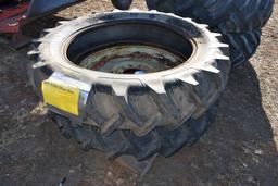 Pair Of 13.6x38 Tires, One With 9 Bolt Oliver  Rim