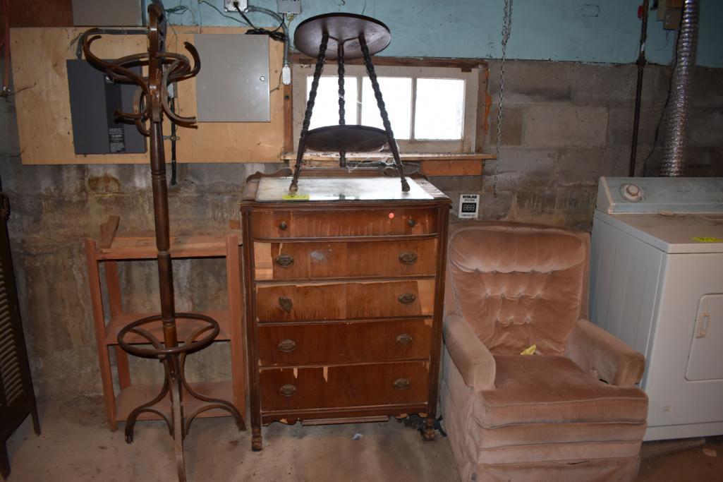 Chair, stool and dresser, located building 5