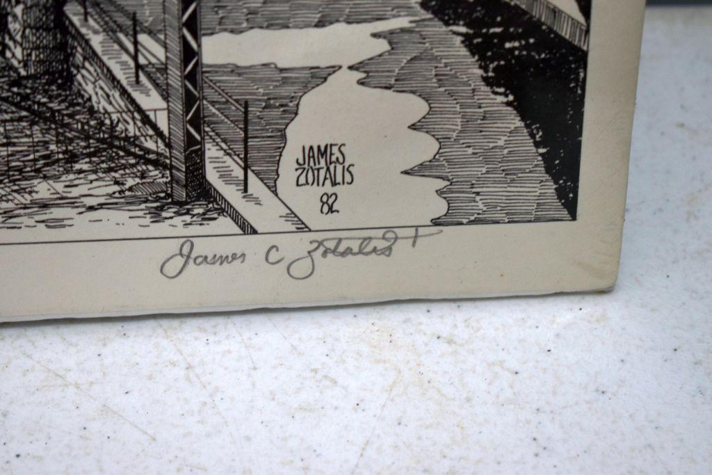 Pencil Sketch of The Spiral Hastings Bridge by James Zotalis