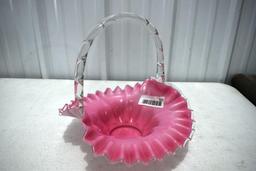 Fenton Cranberry Fluted Handled Basket