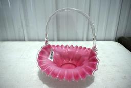 Fenton Cranberry Fluted Handled Basket