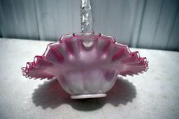 Fenton Cranberry Fluted Handled Basket