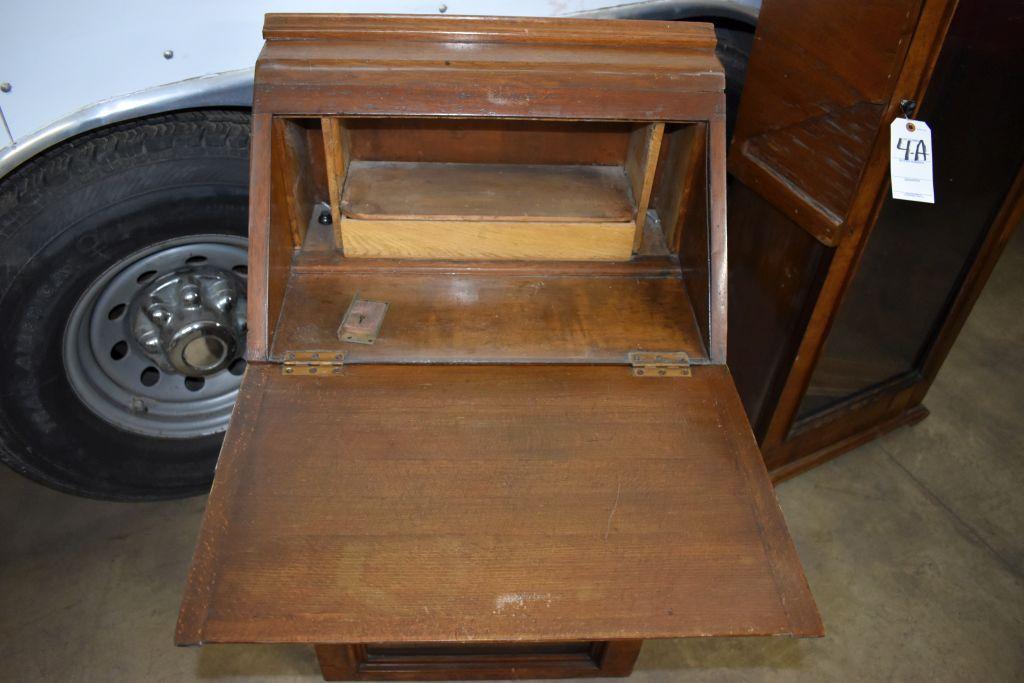 Mahogany drop down writing desk with glass door cabinet, believed to have come out of ship or