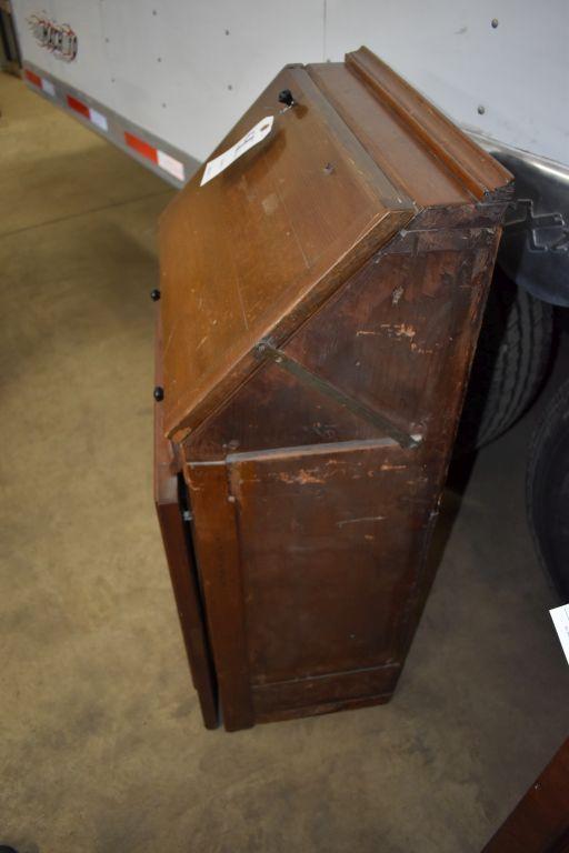 Mahogany drop down writing desk with glass door cabinet, believed to have come out of ship or