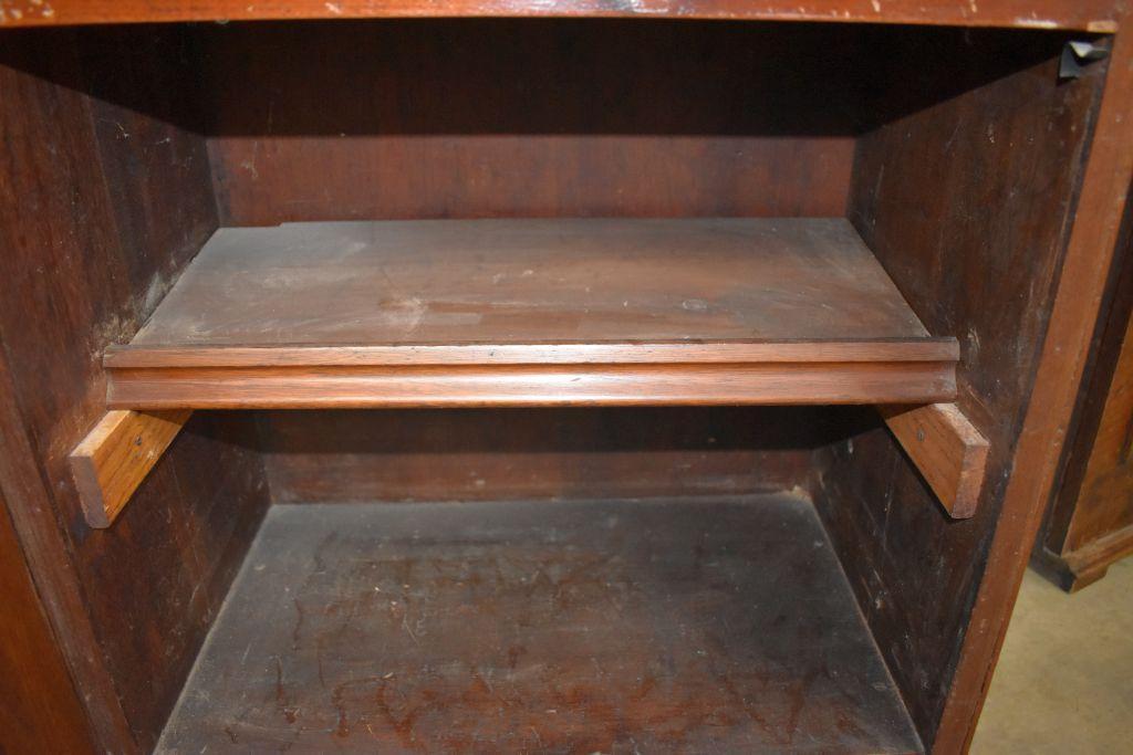 Mahogany drop down writing desk with glass door cabinet, believed to have come out of ship or