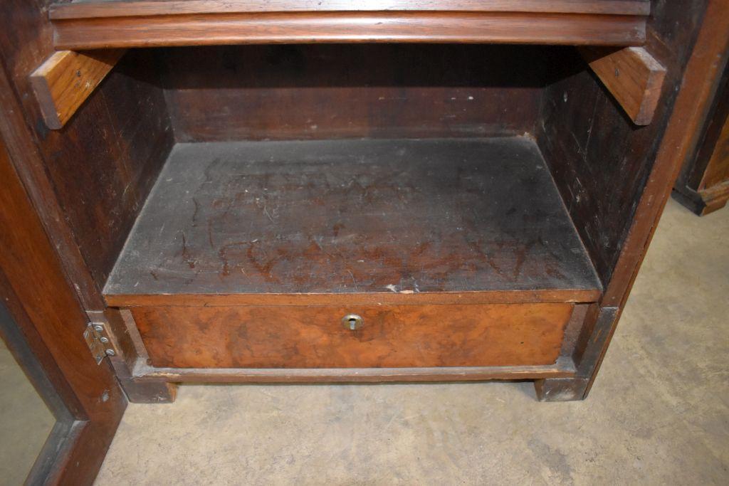 Mahogany drop down writing desk with glass door cabinet, believed to have come out of ship or