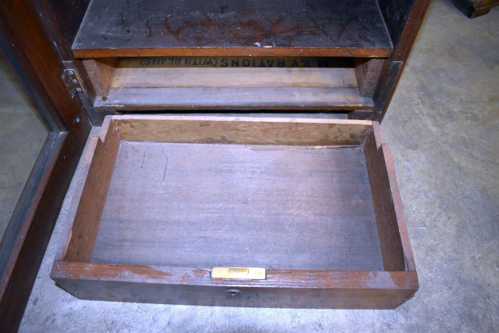Mahogany drop down writing desk with glass door cabinet, believed to have come out of ship or