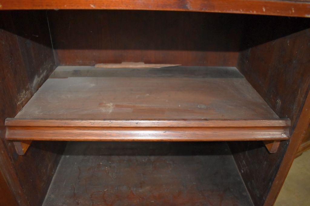 Mahogany drop down writing desk with glass door cabinet, believed to have come out of ship or