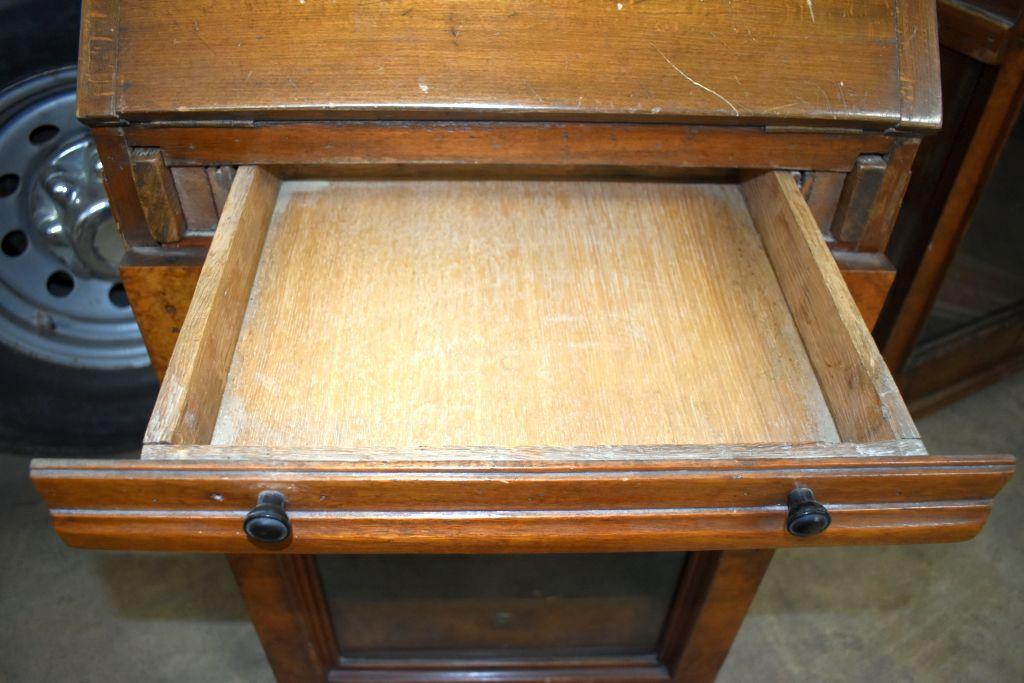 Mahogany drop down writing desk with glass door cabinet, believed to have come out of ship or