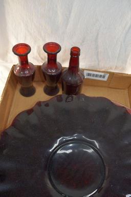 Ruby Red platters, and stemmed vases