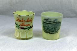 2 Custard glass toothpick holders 1 from Lake City MN and 1 from Waconia MN