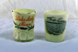2 Custard glass toothpick holders 1 from Lake City MN and 1 from Waconia MN