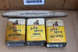 Jack Sprat spice tins, knife sharpener