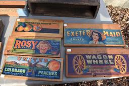 Montgomery Ward wooden box with fruit box label ends