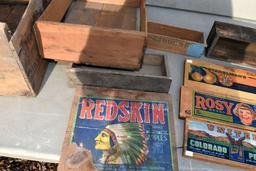 Montgomery Ward wooden box with fruit box label ends