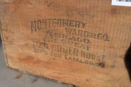 Montgomery Ward wooden box with fruit box label ends