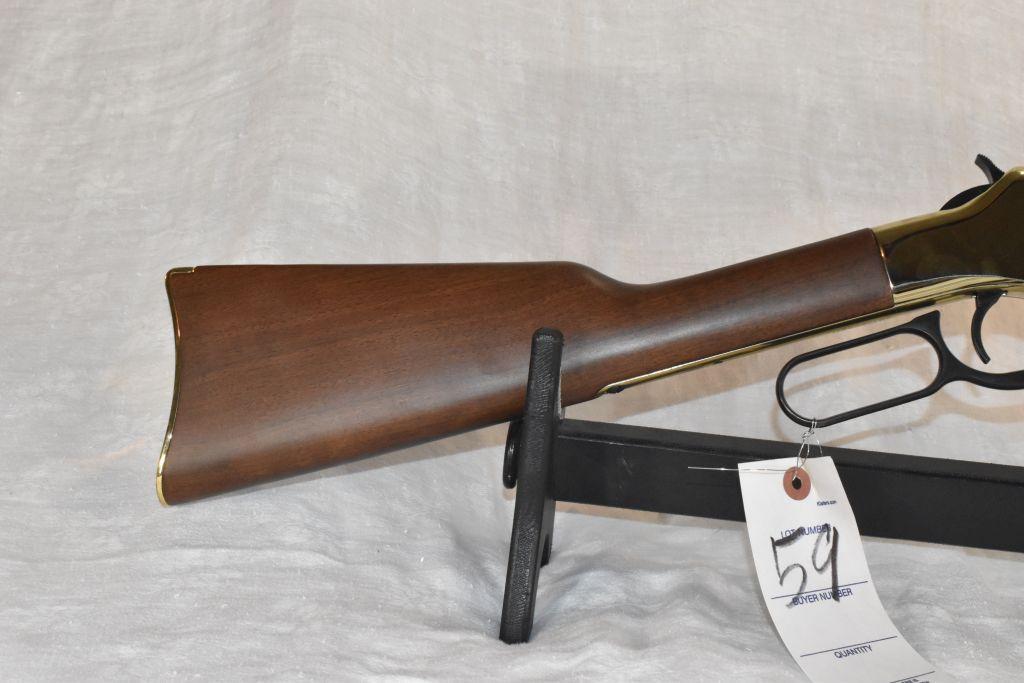 Henry Cal. 22 Magnum Lever Action Rifle, Gold Finish, Octagon Barrel, Open Sights, SN: GB118042M