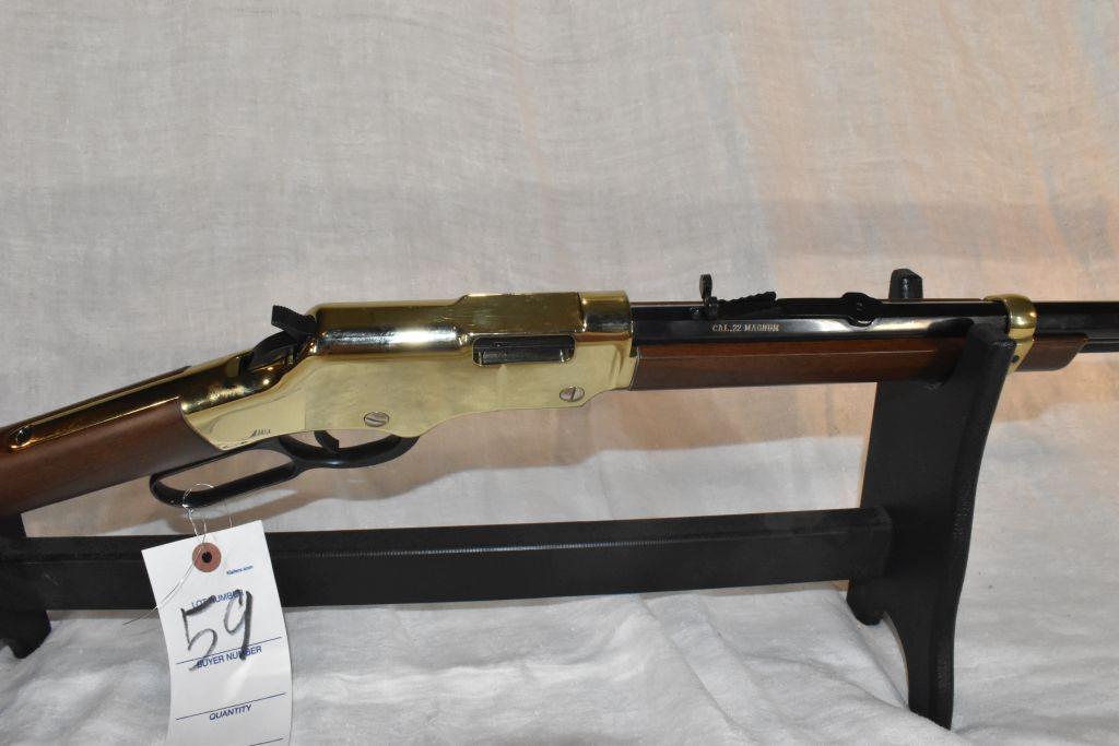 Henry Cal. 22 Magnum Lever Action Rifle, Gold Finish, Octagon Barrel, Open Sights, SN: GB118042M