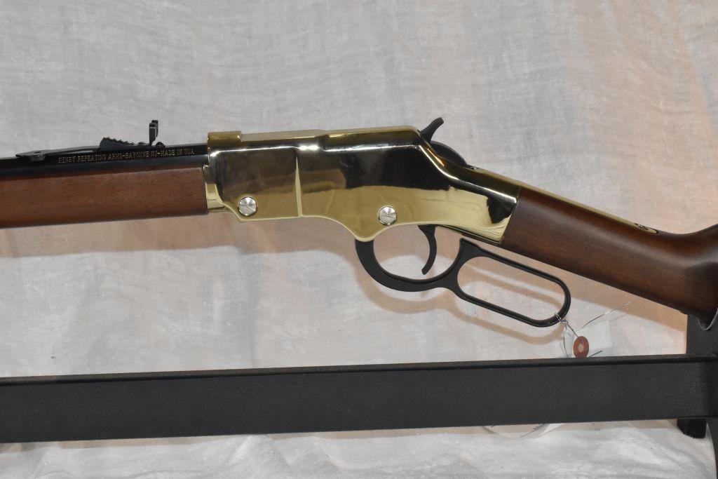 Henry Cal. 22 Magnum Lever Action Rifle, Gold Finish, Octagon Barrel, Open Sights, SN: GB118042M
