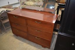 6 Drawer wooden dresser with mirror, 55" long