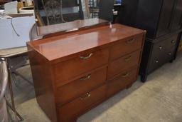 6 Drawer wooden dresser with mirror, 55" long
