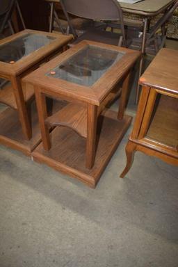 Oak glass top side table