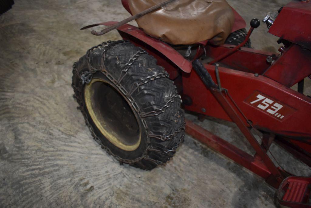 Wheel Horse Garden Tractor Model 753, Round Fender, Tire Chains, Motor is Free, Kohler Single