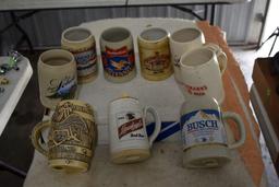 Assortment Of Budweiser, Shell, Busch, Wiedemans, Leinenkugel's, Steins (9) Total
