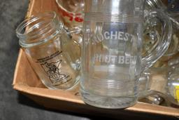 Large Assortment Of Glass Advertising Mugs, Pop And Beer