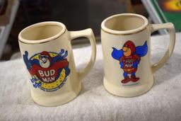 (2) Budman Mugs And (2) Budman Salt and Pepper Shakers