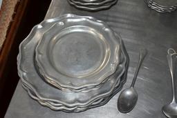 Pewter Plates, Bowls, Candle Stick Holders, Cups