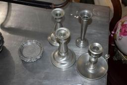 Pewter Plates, Bowls, Candle Stick Holders, Cups